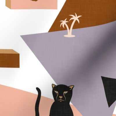 Big Cats and Abstract Shapes - 80's Vibes in Miami Sunset Color Palette / Large