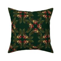Vintage Christmas - Bells and Pines - Ponderosa Pine Green Background- Mid Size