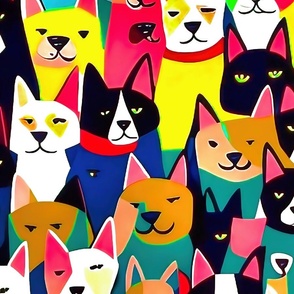 Cats and dogs pop art style L