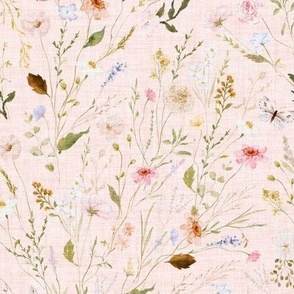 Vintage Floral Fields and Weeds / Blush Pink