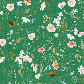 Vintage Floral Fields and Weeds / Emerald Green