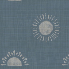Ikat Modern Boho Celestial Sun in Coastal Cottage Sapphire Blue