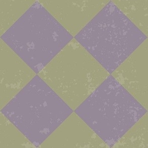 Diagonal Checkerboard With Texture in Purple and Green - Medium
