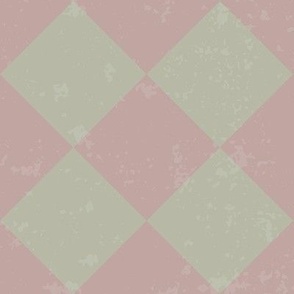 Diagonal Checkerboard With Texture in Light Green and Pink - Medium