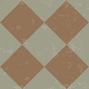 Diagonal Checkerboard with Texture in Brown and Khaki Green -Medium