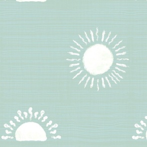 Ikat Modern Boho Celestial Sun in Coastal Cottage Sea foam green