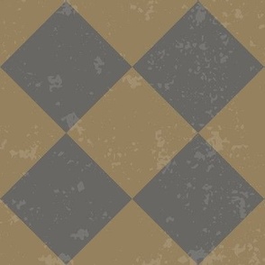 Diagonal Checkerboard with Texture in Dark Grey and Warm Brown - Medium