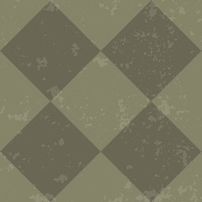 Diagonal Checkerboard with Texture in Dark Olive Green and Olive Green - Medium