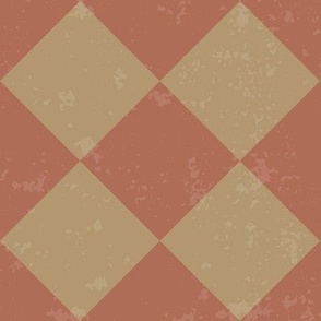 Diagonal Checkerboard with Texture in Gold and Red - Medium