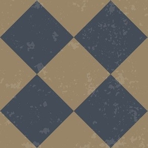 Diagonal Checkerboard with Texture in grey Blue and Brown - Medium