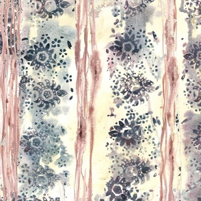 Blue Apatite Meets Red Earth - Watercolor Texture Floral Block Print