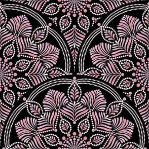 12” Dusky Rose Fronds Dot Mandala Art Deco Scallop - Medium