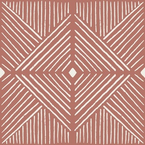 Minimal cream geometric tiles on rustic red -large