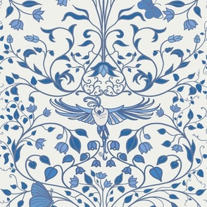 Porcelain inspired parrot paradise blue and white