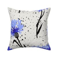 (XL) cornflowers black and white with blue