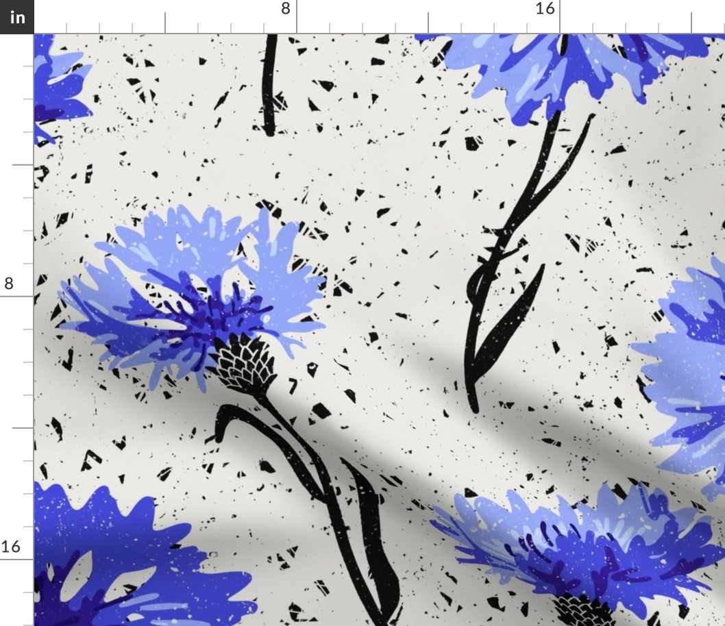 (XL) cornflowers black and white with blue