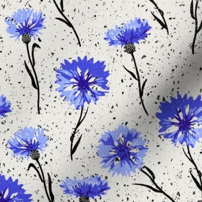 (M) cornflowers black and white with blue