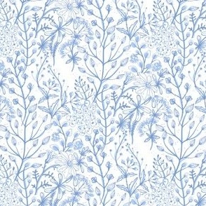 Wildflowers in Wedgewood Blue on White - Coordinate - Custom Sizing and Modification