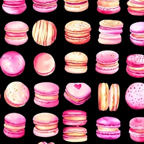 French Macaron Pink Pastel Watercolor Pattern On Black