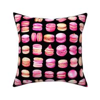 French Macaron Pink Pastel Watercolor Pattern On Black Smaller Scale