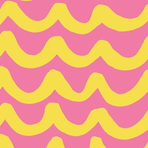 Scalloped hand-drawn design in pink and yellow - geometric 