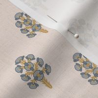 Linen Stamped Woodblock Flowers 1