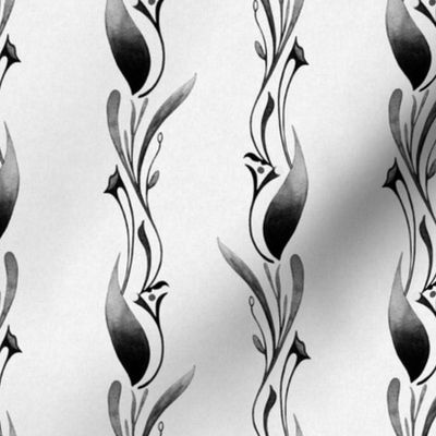 Larger Scale // Art Nouveau Botanical Stripes in Black and White 