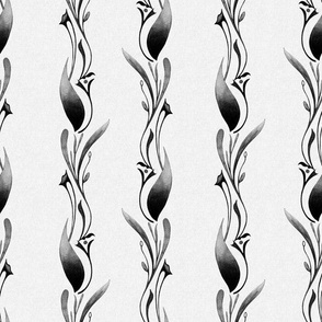 Large Scale // Art Nouveau Botanical Stripes in Black and White 