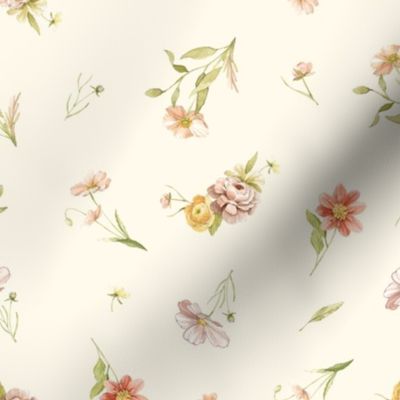 Flora & Fauna - Ditsy Floral Pattern - Cream Background