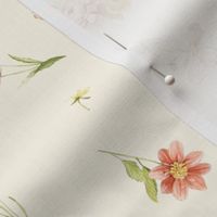 Flora & Fauna - Ditsy Floral Pattern - Cream Background