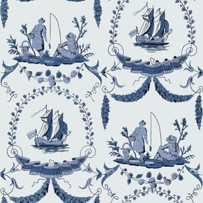 Fishing Boat Sailing Toile in Blues