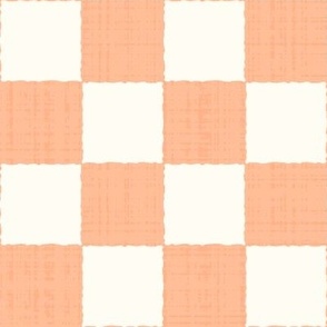2" Textured Checkerboard Blender - Peach Fuzz and Cream - Large Scale - Traditional Checker Pattern with Organic Edges and Linen Texture