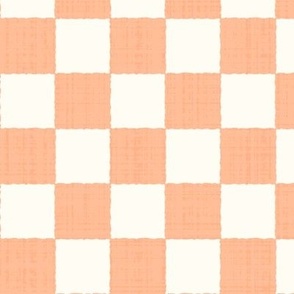 1.5" Textured Checkerboard Blender - Peach Fuzz and Cream - Medium Scale - Traditional Checker Pattern with Organic Edges and Linen Texture