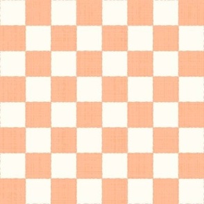 1" Textured Checkerboard Blender - Peach Fuzz and Cream - Small Scale - Traditional Checker Pattern with Organic Edges and Linen Texture