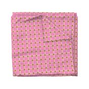Gingham plaid checked picnic blanket, geometric grid, stripes, pink, brown, spring and summer, camping blanket