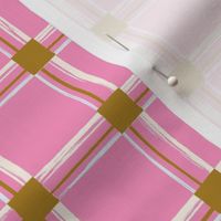 Gingham plaid checked picnic blanket, geometric grid, stripes, pink, brown, spring and summer, camping blanket