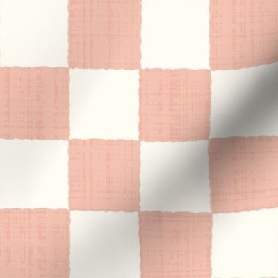 2" Textured Checkerboard Blender - Rose Pink and Cream - Large Scale - Traditional Checker Pattern with Organic Edges and Linen Texture