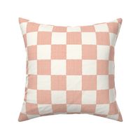 2" Textured Checkerboard Blender - Rose Pink and Cream - Large Scale - Traditional Checker Pattern with Organic Edges and Linen Texture