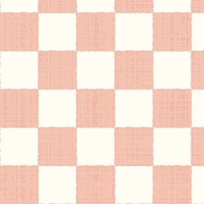 1.5" Textured Checkerboard Blender - Rose Pink and Cream - Medium Scale - Traditional Checker Pattern with Organic Edges and Linen Texture