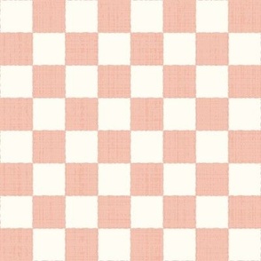 1" Textured Checkerboard Blender - Rose Pink and Cream - Small Scale - Traditional Checker Pattern with Organic Edges and Linen Texture