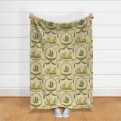 Fishing Boat Sailing Toile in Gold and Green