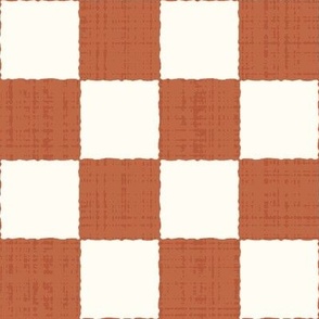 2" Textured Checkerboard Blender - Orange and Cream - Large Scale - Traditional Checker Pattern with Organic Edges and Linen Texture