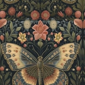 William Morris butterfly gold green dots flowers