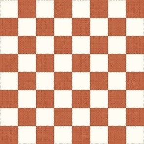 1" Textured Checkerboard Blender - Orange and Cream - Small Scale - Traditional Checker Pattern with Organic Edges and Linen Texture
