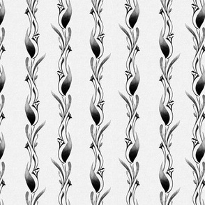 Medium Scale // Art Nouveau Botanical Stripes in Black and White 