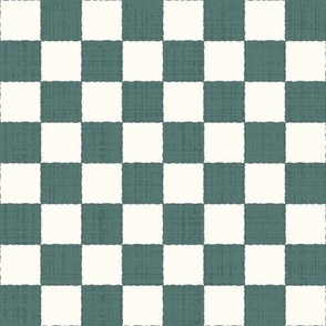 1" Textured Checkerboard Blender - Sage Green and Cream - Small Scale - Traditional Checker Pattern with Organic Edges and Linen Texture