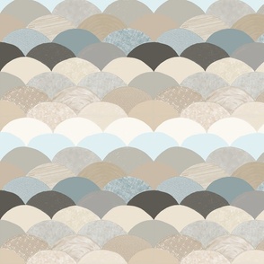 Texture & Tonal Shell Pattern in Neutrals, Beiges, and Light Blues | Hand Drawn Style