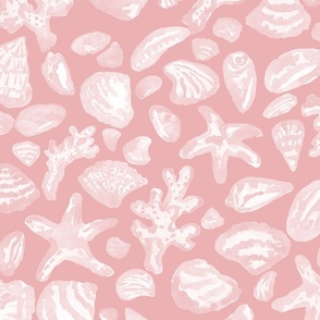 large - Sea shells in light blue and white - shades of rose pink