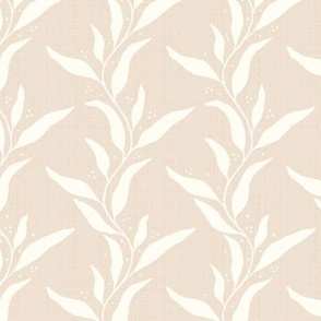 Wavy Willow Leaf Stripes with Accent Dots and Linen Texture - Beige and Cream - Small Scale - Elegant Botanical Silhouette for Traditional, Boho, and Cottagecore Styles