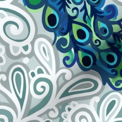 Peacock swirls light wallpaper scale